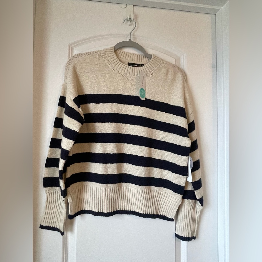 Dark navy and tan stripe sweater